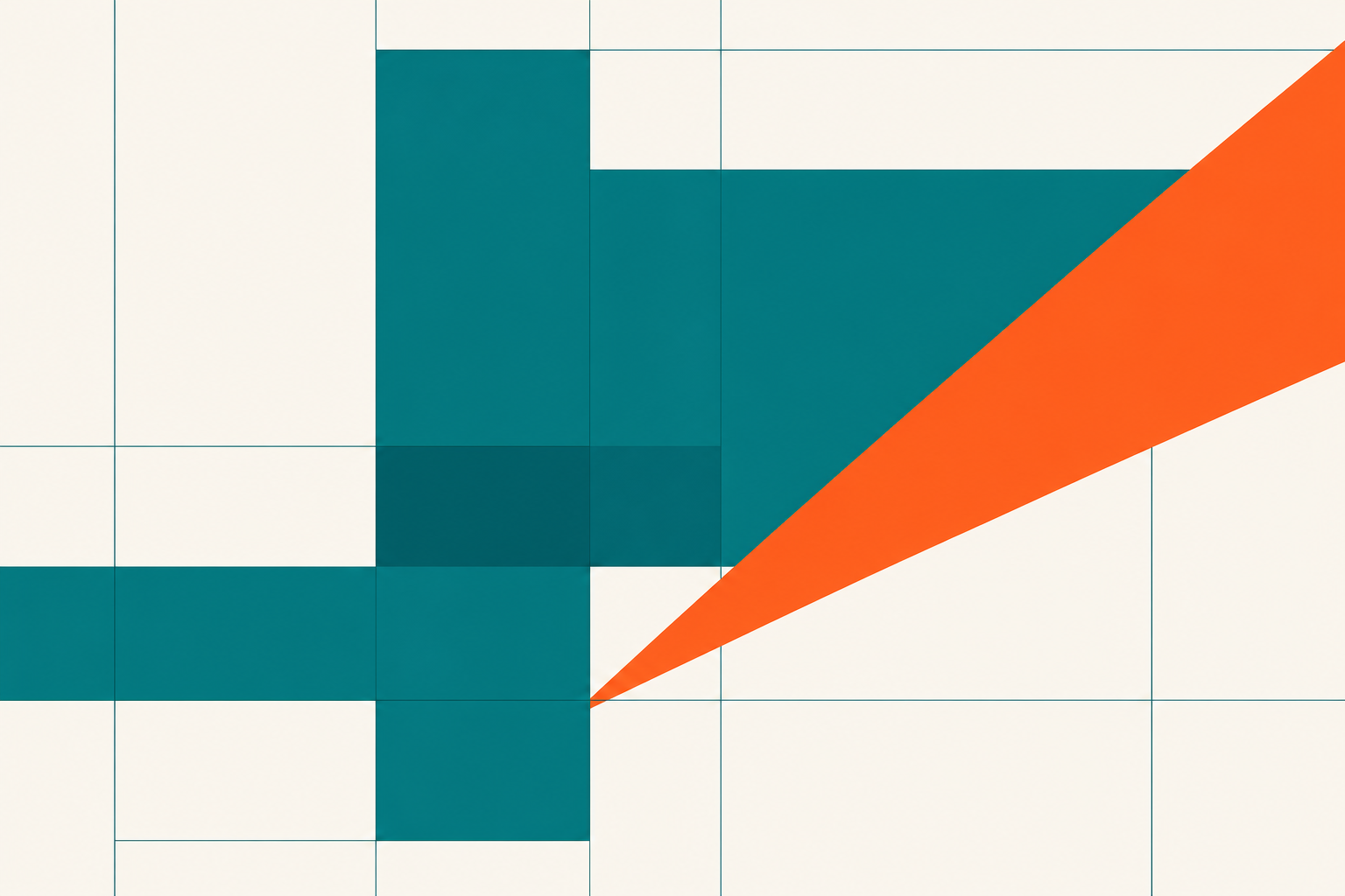 Abstract teal and tangerine geometric grid composition